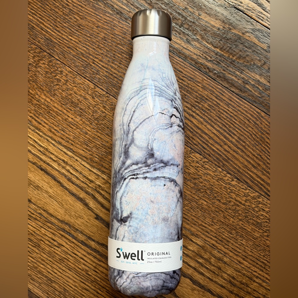 S'well Marble-Print Bottle - Pale Blue & Gray